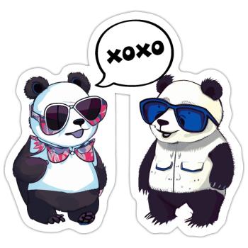 Cool panda design with two cute pandas - Sticker size S (10 x 10 cm) - white matte - Front