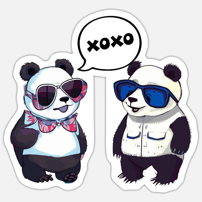 Cool panda design med to søde pandaer - Sticker størrelse S (10 x 10 cm) - mat hvid