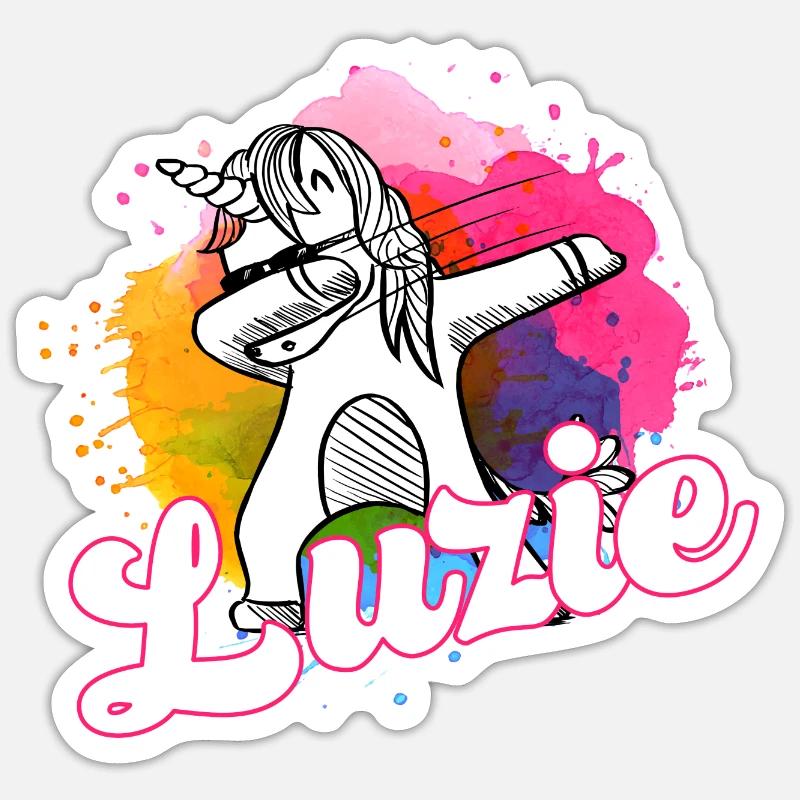 LUZIE - Schöner Name mit dabbing Einhorn - Sticker Größe S (10 x 10 cm) - Mattweiß