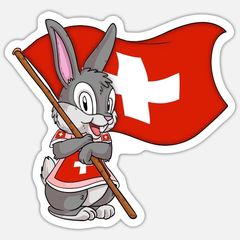 Schweizer Hase - Sticker Größe S (10 x 10 cm) - Mattweiß