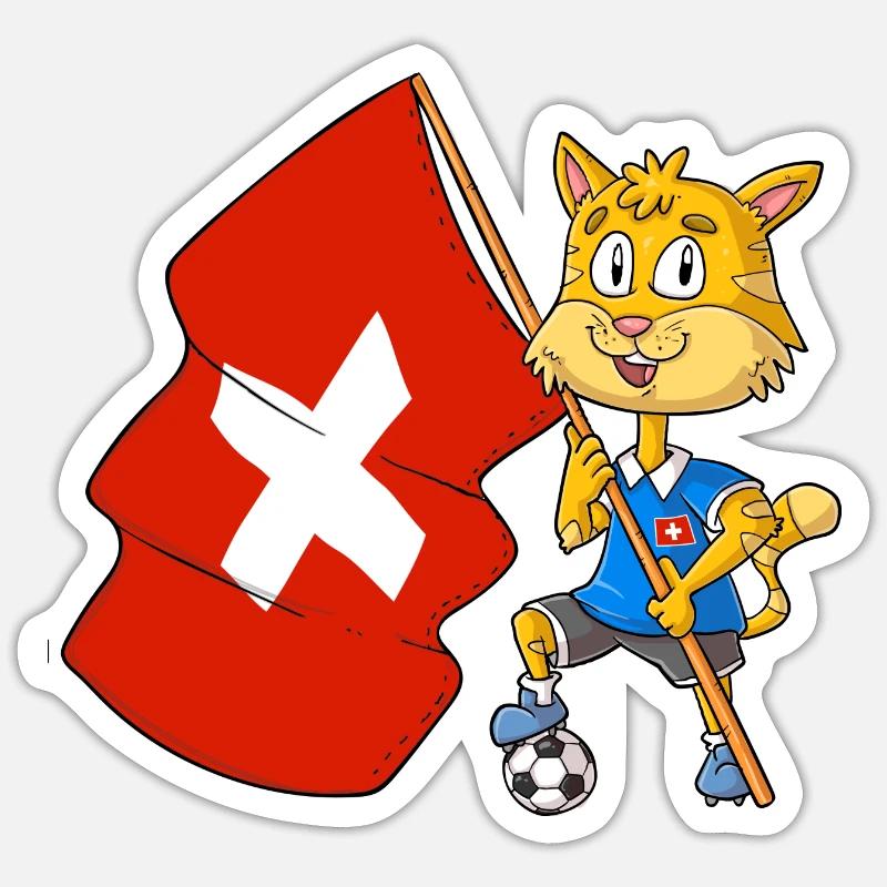 Schweizer Fan Katze - Sticker Größe S (10 x 10 cm) - Mattweiß