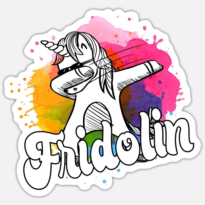 FRIDOLIN - Schöner Jungen Name mit Coolem Einhorn - Sticker Größe S (10 x 10 cm) - Mattweiß