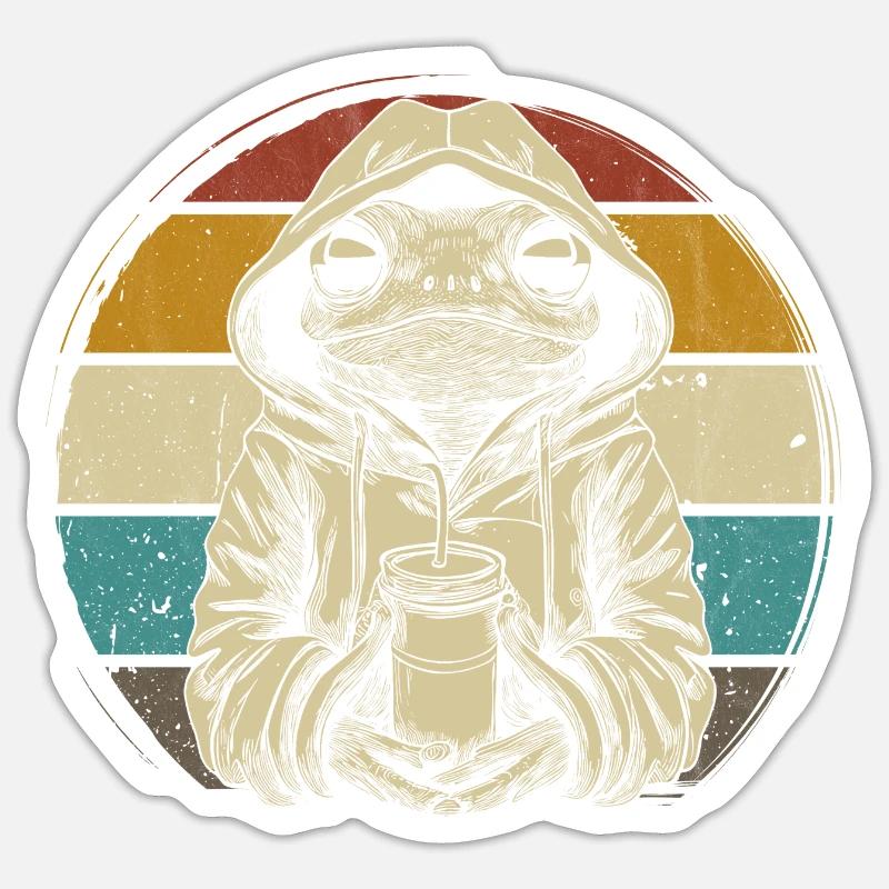 Frog tient du café v1 - Sticker taille S (10 x 10 cm) - blanc mat