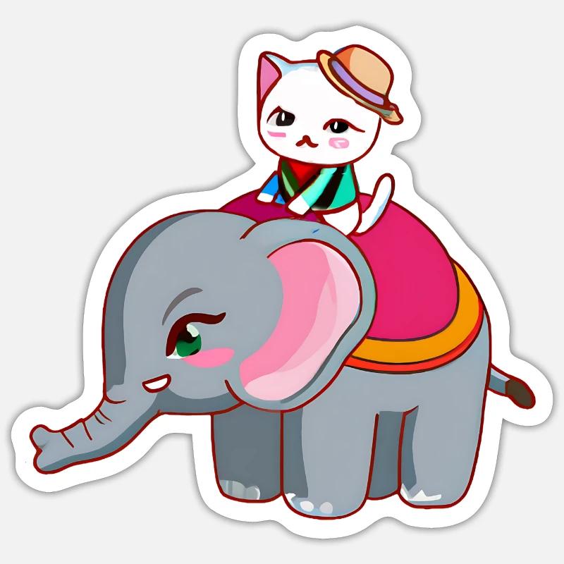 Cat rides elephant - Sticker size S (10 x 10 cm) - white matte