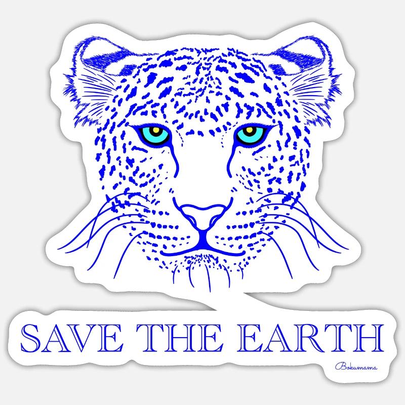 leopard, save the earth, with shining blue eyes Sticker size S (10 x 10 cm)