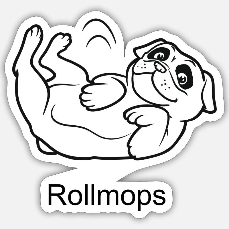 Rollmops | Roll-Mops (beschriftet) - Sticker Größe S (10 x 10 cm) - Mattweiß