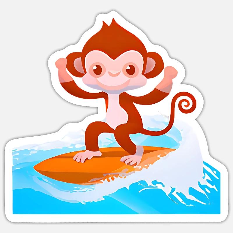 Surfer Affe - Sticker Größe S (10 x 10 cm) - Mattweiß