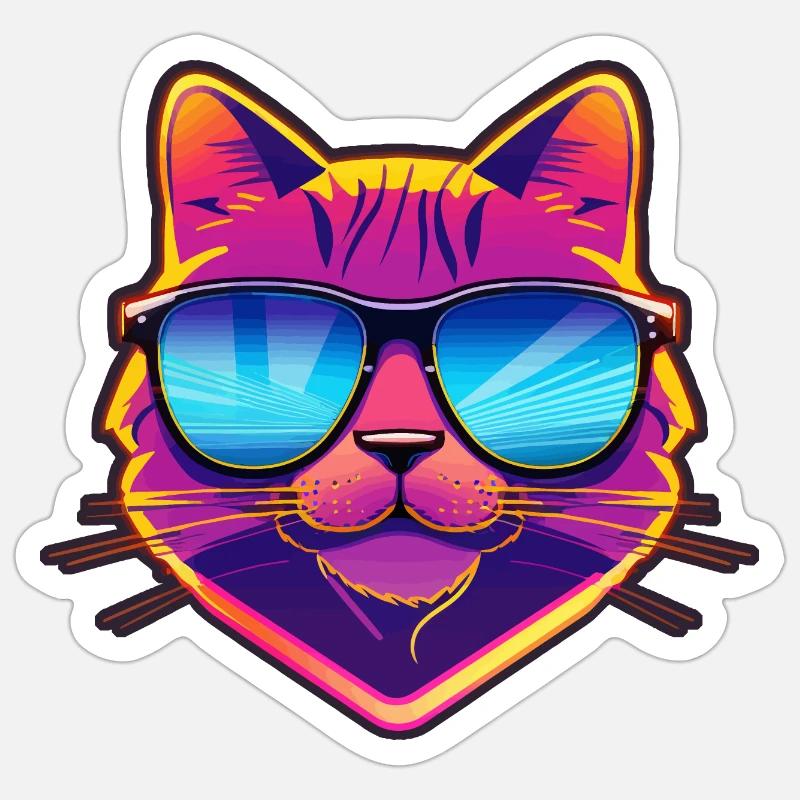 Coole Katze mit Sonnenbrille - Sticker Größe S (10 x 10 cm) - Mattweiß