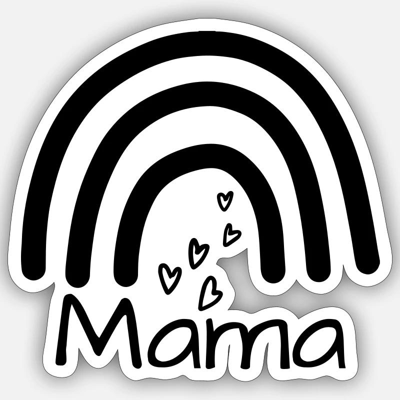 Mama, Mamaspruch mit Regenbogen und Herzchen - Sticker Größe S (10 x 10 cm) - Mattweiß