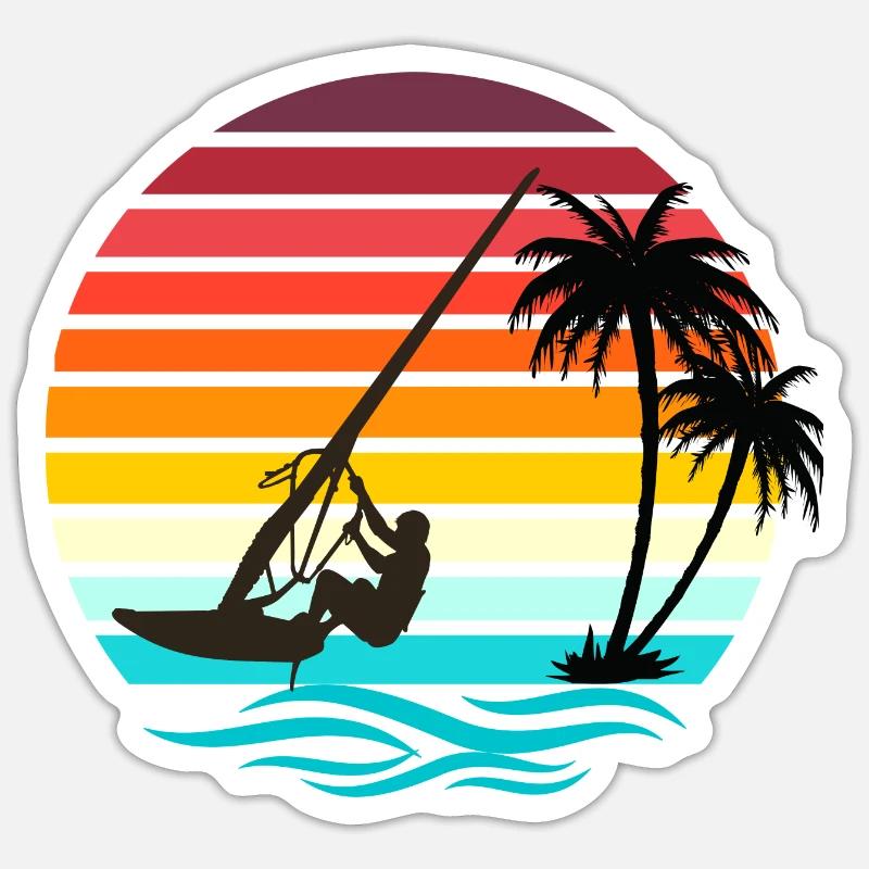 Windsurfer - Rétro Vintage Sunset Sticker taille S (10 x 10 cm)