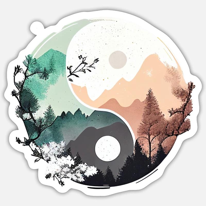 Ying Yang - Berge / Strand - Sticker Größe S (10 x 10 cm) - Mattweiß
