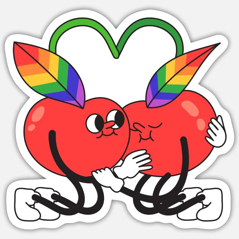 Kirsche, queer, Kirsche, Umarmung - Sticker Größe S (10 x 10 cm) - Mattweiß