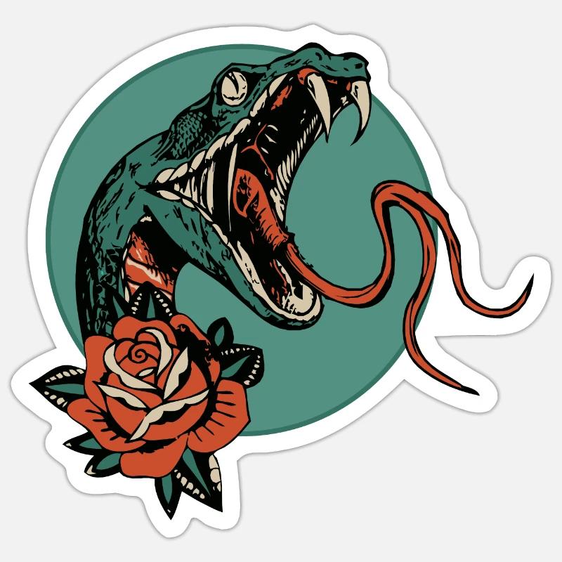 serpent rose fleur vipere cobra langue 403 A Sticker taille S (10 x 10 cm)
