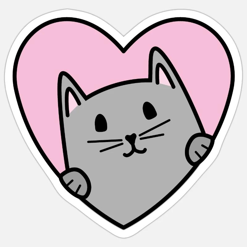 Cœur de chat - Sticker taille S (10 x 10 cm) - blanc mat