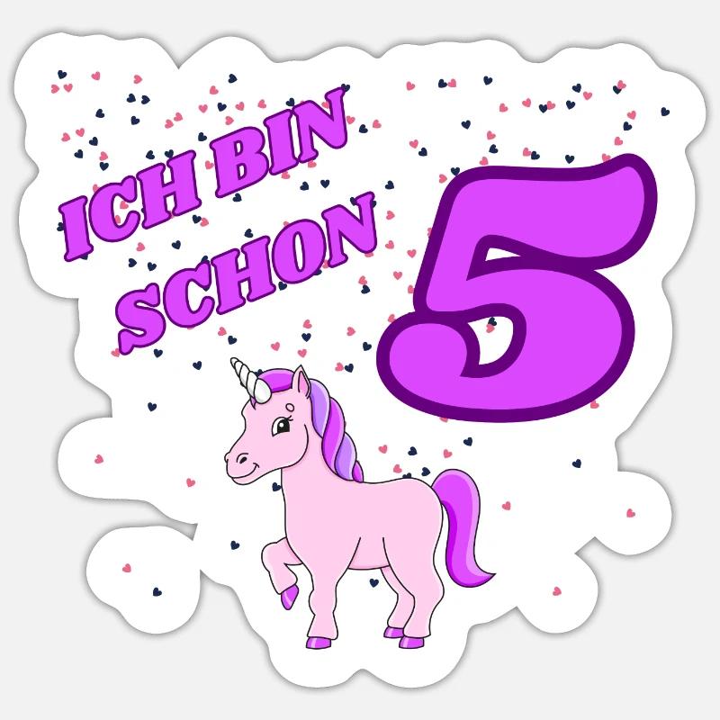 ICH BIN SCHON 5 Geburtstag Einhorn - Sticker Größe S (10 x 10 cm) - Mattweiß