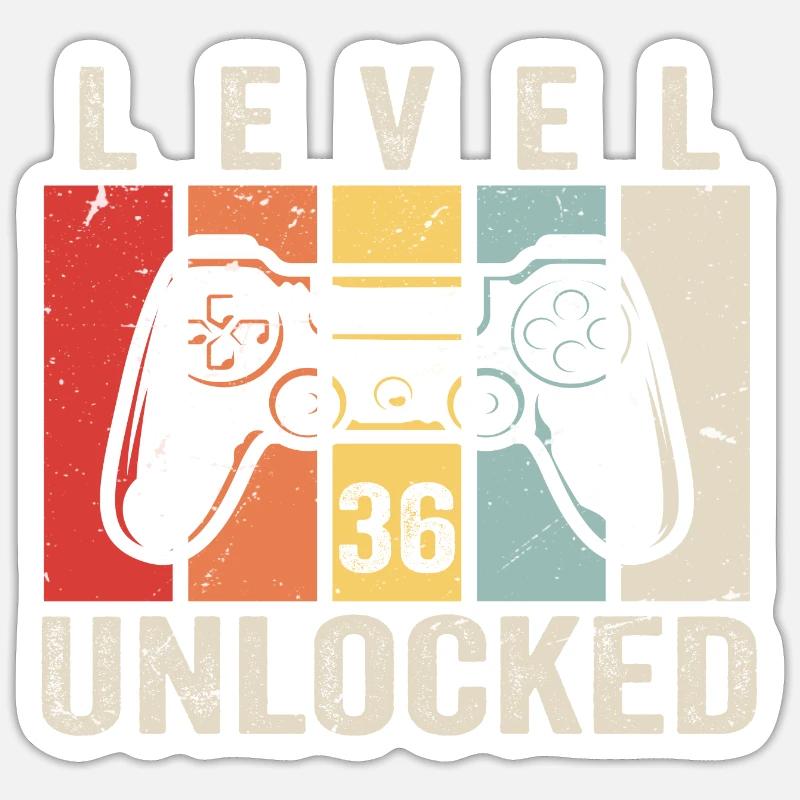 Niveau 36 Débloqué Cadeau d’anniversaire de 36 ans - Sticker taille S (10 x 10 cm) - blanc mat