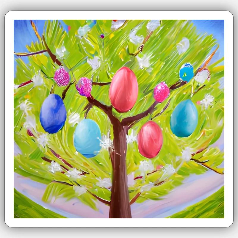 Bunter Eierbaum - Sticker Größe S (10 x 10 cm) - Mattweiß