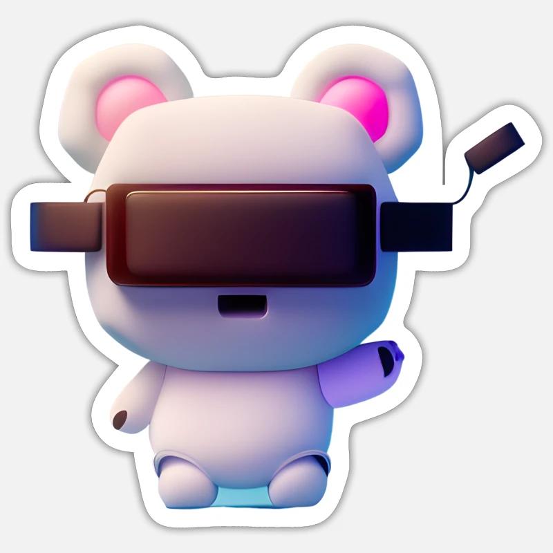 Bär mit Virtual Reality Headset - Sticker Größe S (10 x 10 cm) - Mattweiß