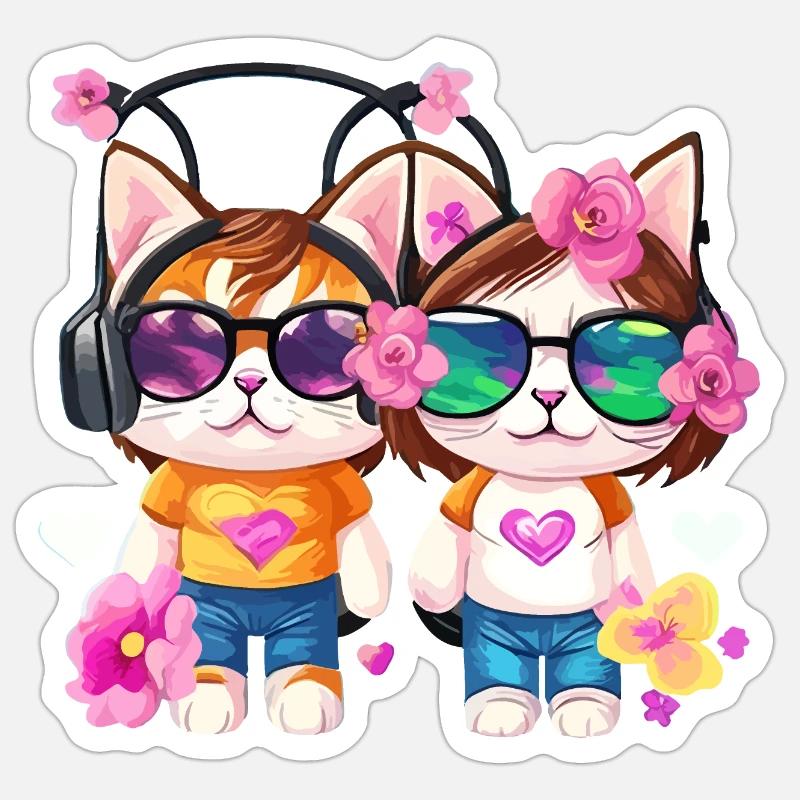 Katze freunde - Sticker Größe S (10 x 10 cm) - Mattweiß