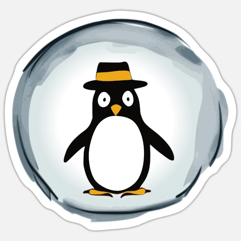 Pinguin mit Hut - Sticker Größe S (10 x 10 cm) - Mattweiß
