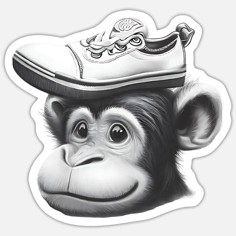 Affe mit Schuh-Hut Sticker Größe S (10 x 10 cm)