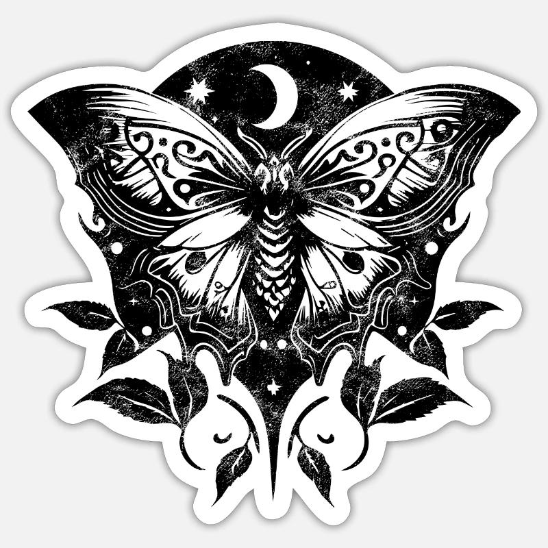 Moth, papillon de nuit, lune, vignes, gothique, wicca Sticker taille S (10 x 10 cm)