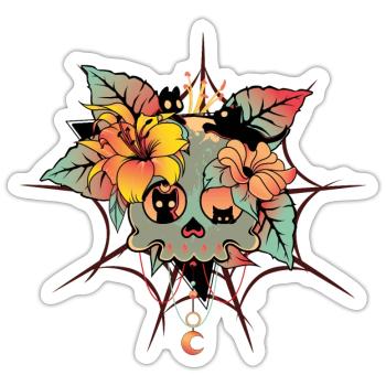 Cats, Skull, Halloween, Cat House, Spider Web - Sticker size S (10 x 10 cm) - white matte - Front