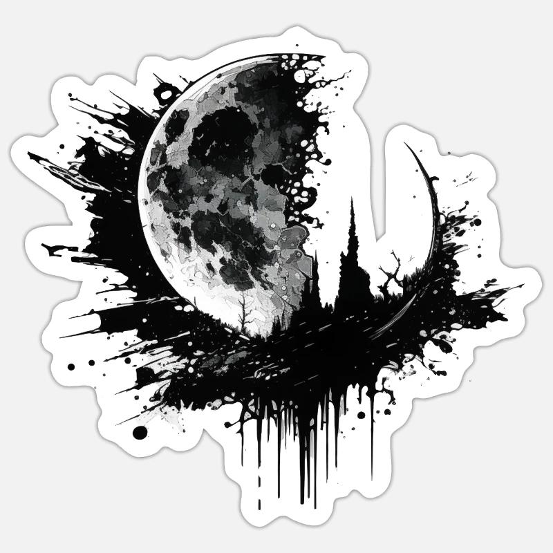Moon Graffiti Noir - Sticker taille S (10 x 10 cm) - blanc mat