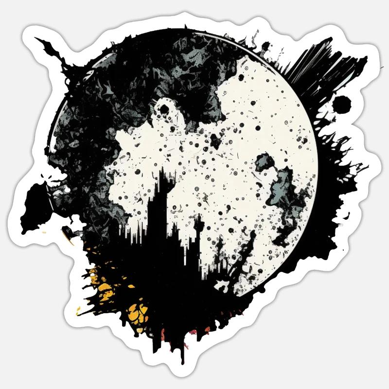 Moon graffiti black and white - Sticker size S (10 x 10 cm) - white matte