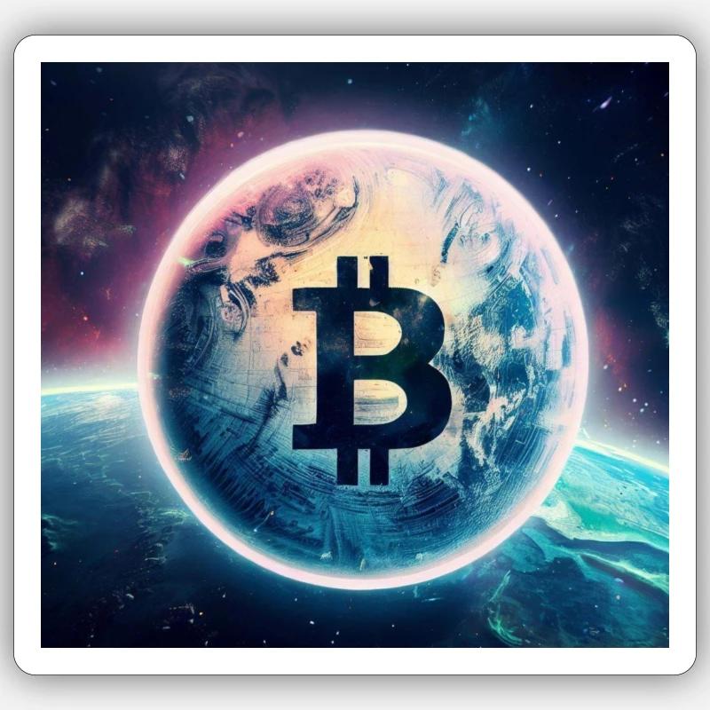 Bitcoin découvre l’espace - Sticker taille S (10 x 10 cm) - blanc mat