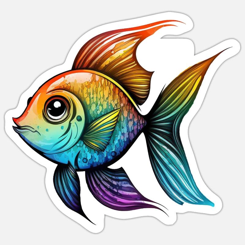 Dessin arc-en-ciel de poisson - Sticker taille S (10 x 10 cm) - blanc mat