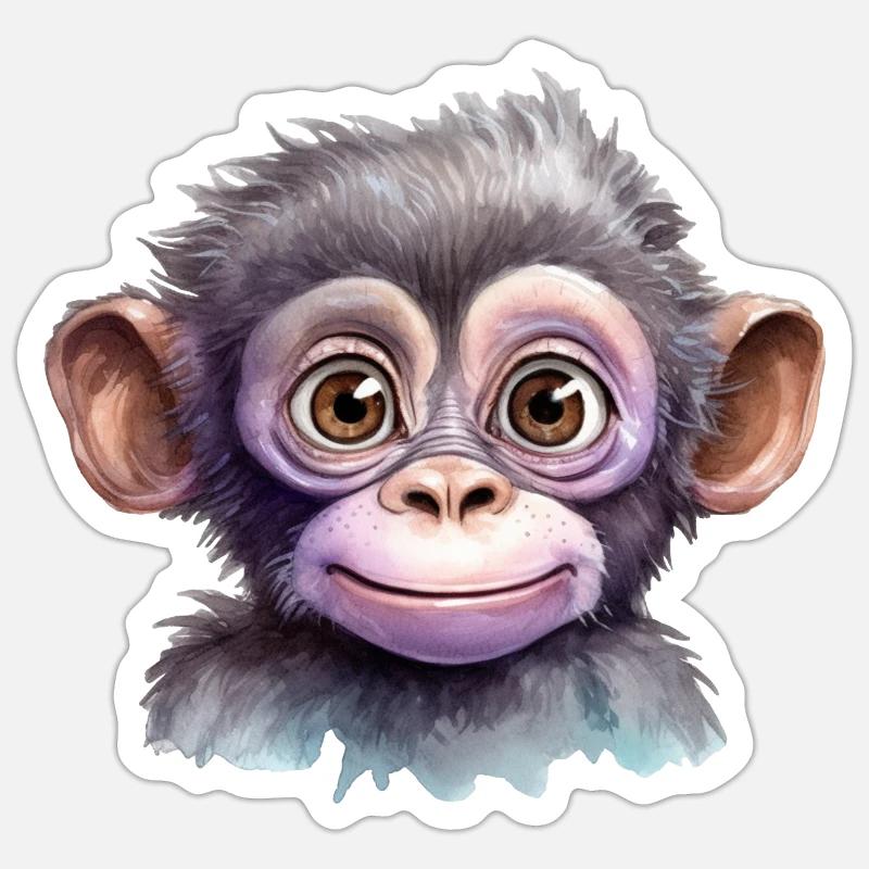 Dessin à l’aquarelle de singe - Sticker taille S (10 x 10 cm) - blanc mat