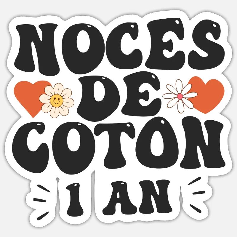 Noces De Coton 1 An De Mariage - Sticker taille S (10 x 10 cm) - blanc mat
