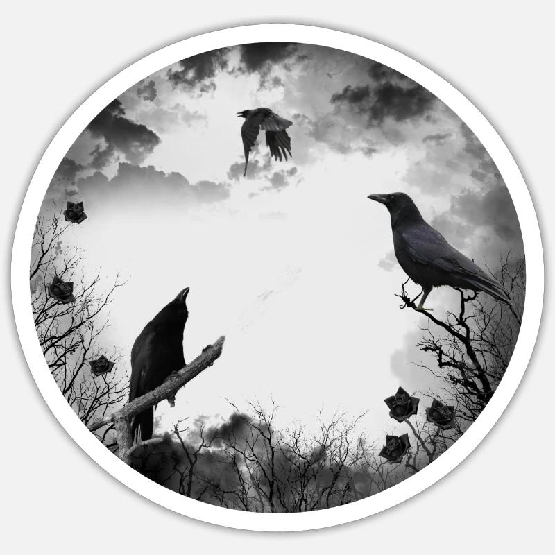 Gothique, corbeaux, corbeaux - Sticker taille S (10 x 10 cm) - blanc mat