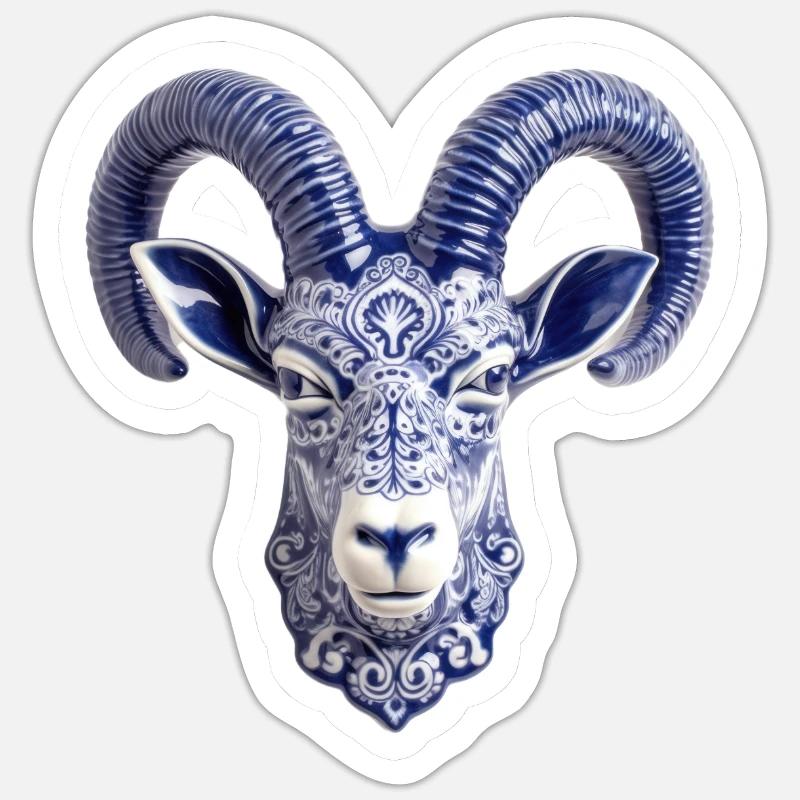 Keramischer Hirschkopf - Sticker Größe S (10 x 10 cm) - Mattweiß