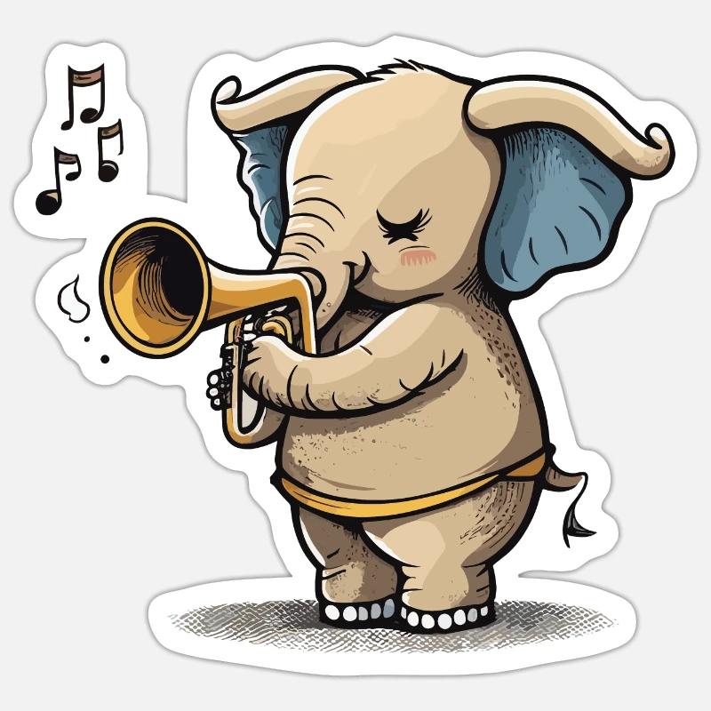 Trompete Elefant - Sticker Größe S (10 x 10 cm) - Mattweiß