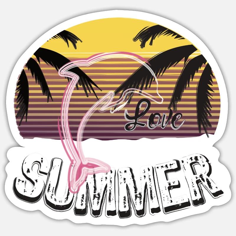 Coucher de soleil avec dauphin Sticker taille S (10 x 10 cm)