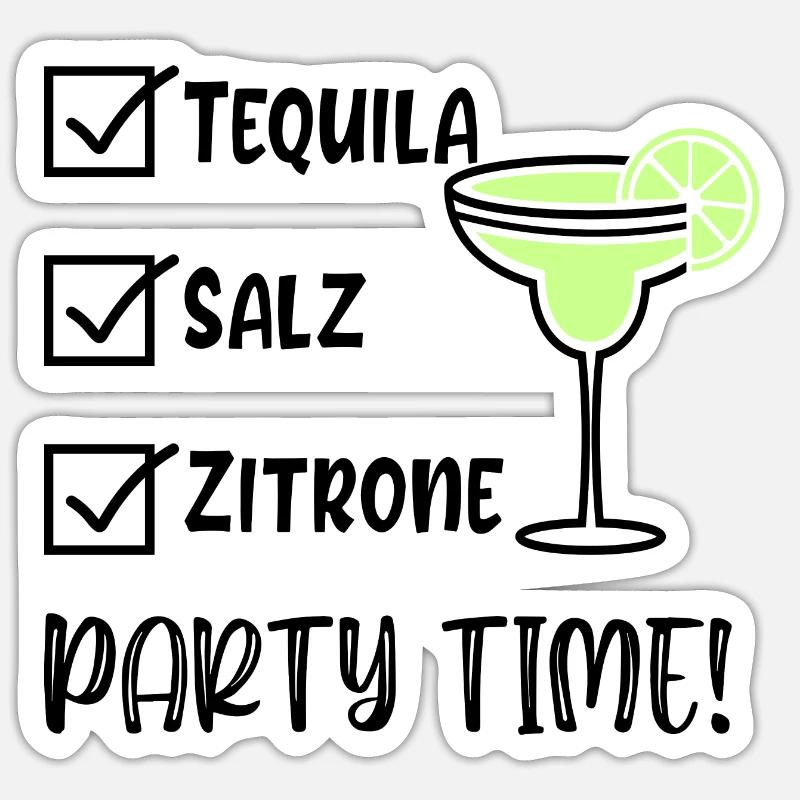 Tequila, Salz, Zitrone Party Time - Sticker Größe S (10 x 10 cm) - Mattweiß