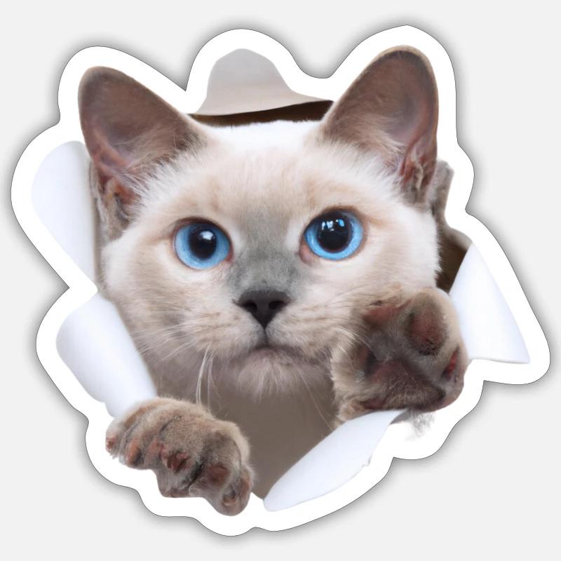 Bébé chat du monde caché - Sticker taille S (10 x 10 cm) - blanc mat