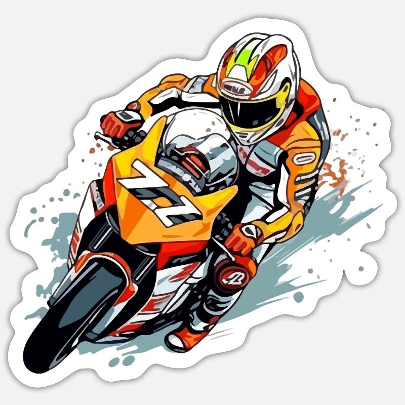 Moto de course n°77 Sticker taille S (10 x 10 cm)
