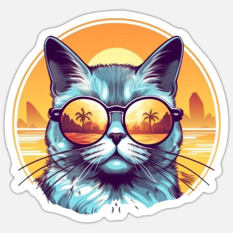 Chat au coucher du soleil Sticker taille S (10 x 10 cm)
