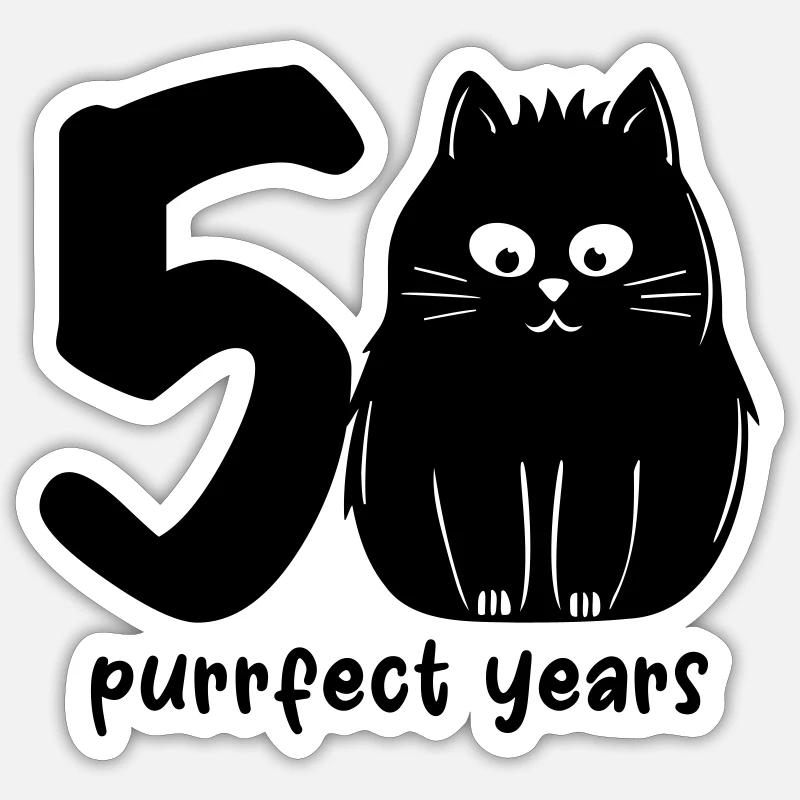 Vraiment purrfect 50 ans - Sticker taille S (10 x 10 cm) - blanc mat