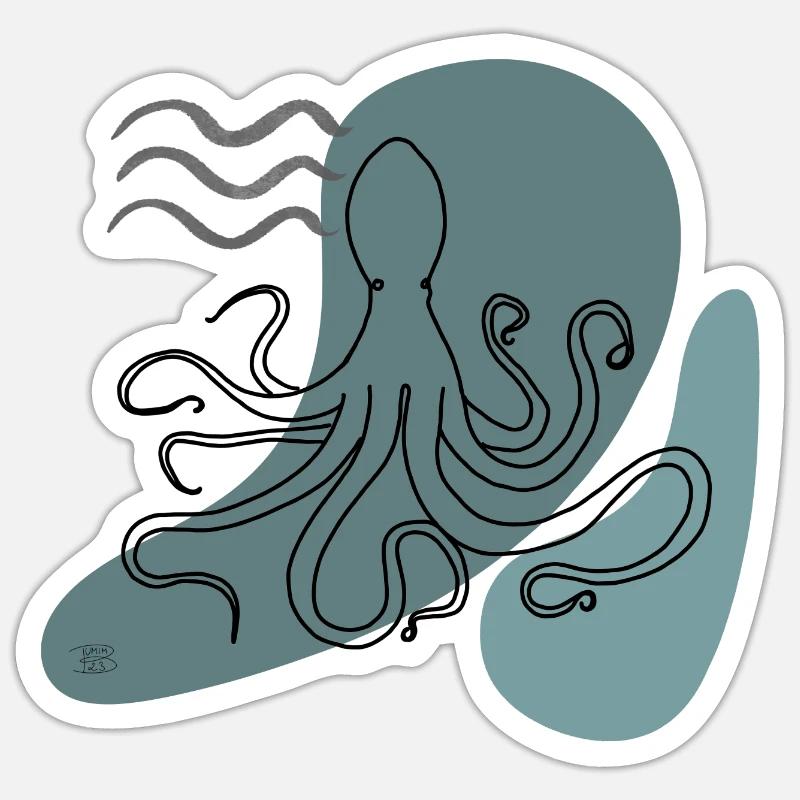 « Octopus », Boho Line Art Design, série « Ocean » Sticker taille S (10 x 10 cm)