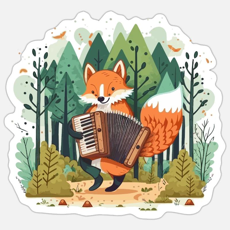 Renard musical - Sticker taille S (10 x 10 cm) - blanc mat
