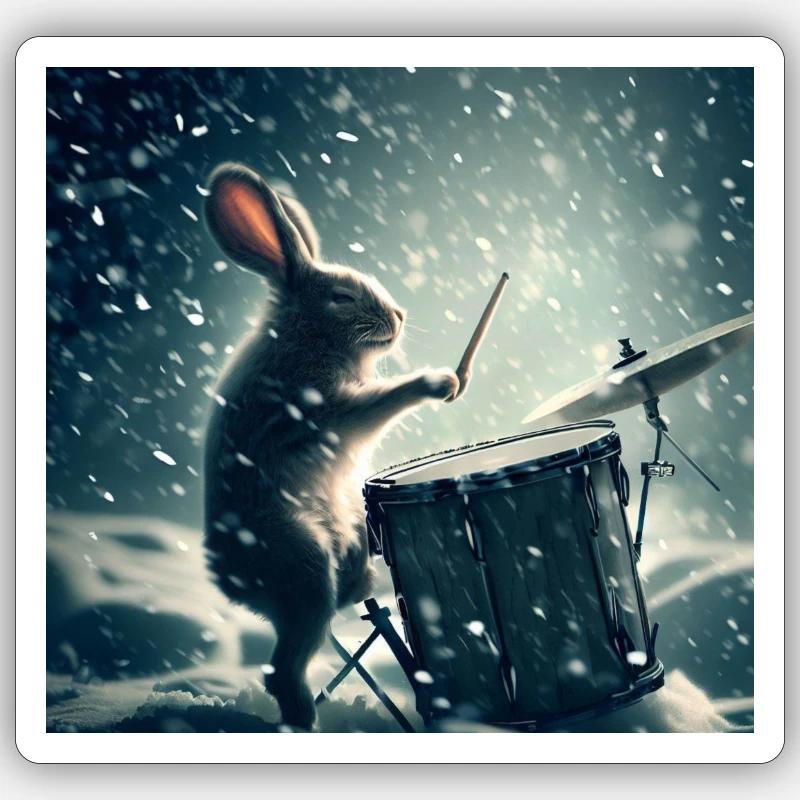 Drumming Rabbit Sticker Größe S (10 x 10 cm)