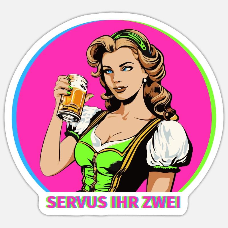 Dirndl Comic Style Bier Schwips Flirt Sticker Größe S (10 x 10 cm)