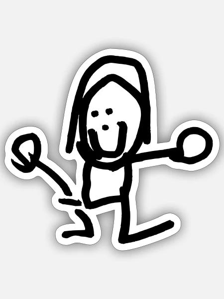 Super fröhliche Stabpuppe von B - Sticker Größe S (10 x 10 cm) - Mattweiß