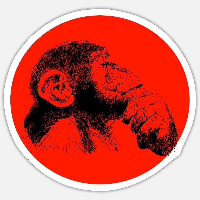 Pensez singe chimpanzé - Sticker taille S (10 x 10 cm) - blanc mat
