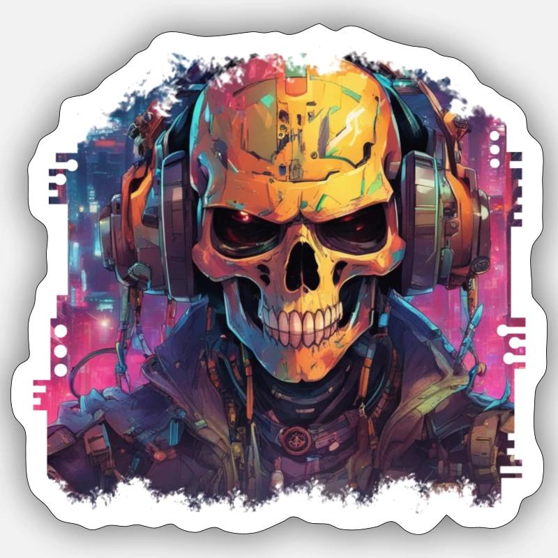 PixelPulse Cortex // Crâne cyberpunk Sticker taille S (10 x 10 cm)