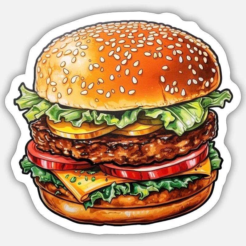 Burger - Sticker taille S (10 x 10 cm) - blanc mat